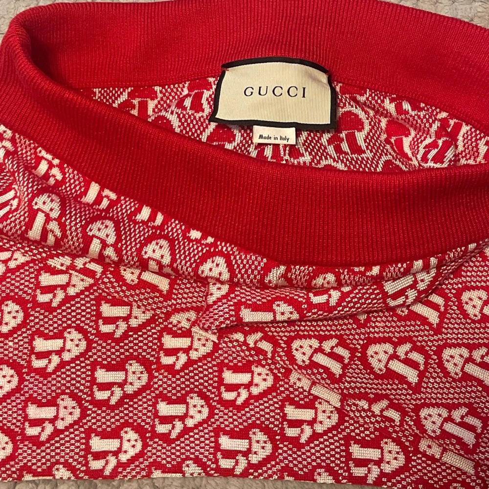 Gucci Red and White Monogram Mushroom Knit bottoms